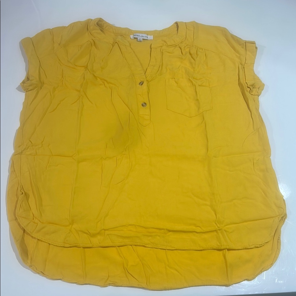 Rose & Olive Yellow Cap Sleeve Relaxed Blouse